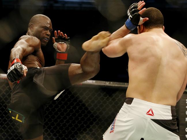 Uriah Hall fighting Robert Whittaker at Etihad Stadium, Melbourne in 2015. Pic: Michael Klein.