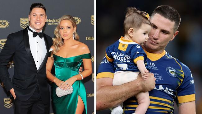 Moses with his partner Bri and daughter Aspyn. Photo: Getty Images