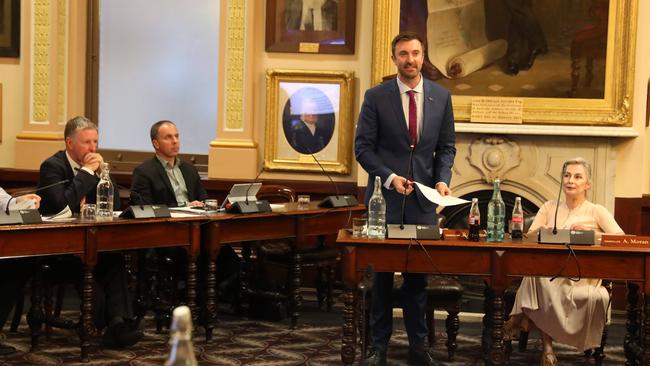 Adelaide City councillors Robert Simms and Anne Moran at a sitting in December 2019. Picture: Dean Martin