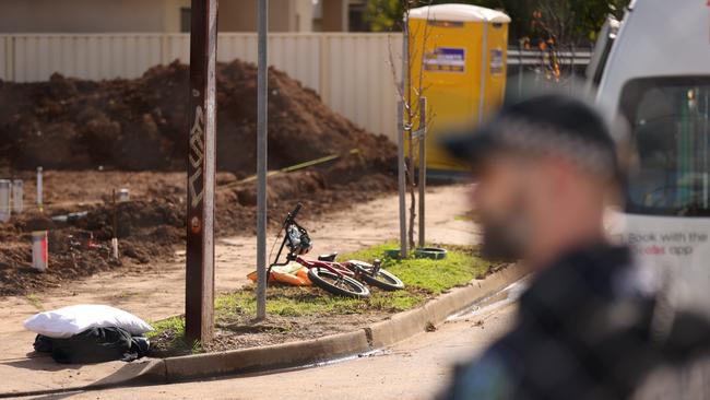 Police at the scene next to Plympton Park Oval. Picture: Ben Clark