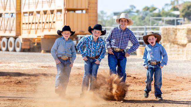 Mount Isa Rodeo 2024 - The Murphy Brothers from left Tommy, 10, Ashley, 11, Tyler, 14, and Dallas, 9, have all attended the Mount Isa Rodeo every year sonce they were born. Picture by Luke Marsden. - Photo Supplied