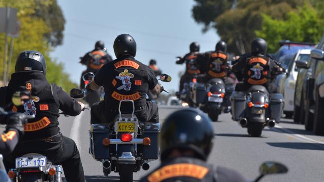 BANDIDOS OMG RUN BALLARAT, AUSTRALIA, NewsWire Photos, SEPTEMBER 29, 2023. Bandidos OMG from around Australia move out to the Buninyong Cemetery their national run. Picture: NCA NewsWire