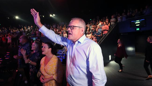 The Prime Minister Scott Morrison with his wife Jenny on Easter Sunday at the Horizon Church in Sutherland. Picture: Gary Ramage