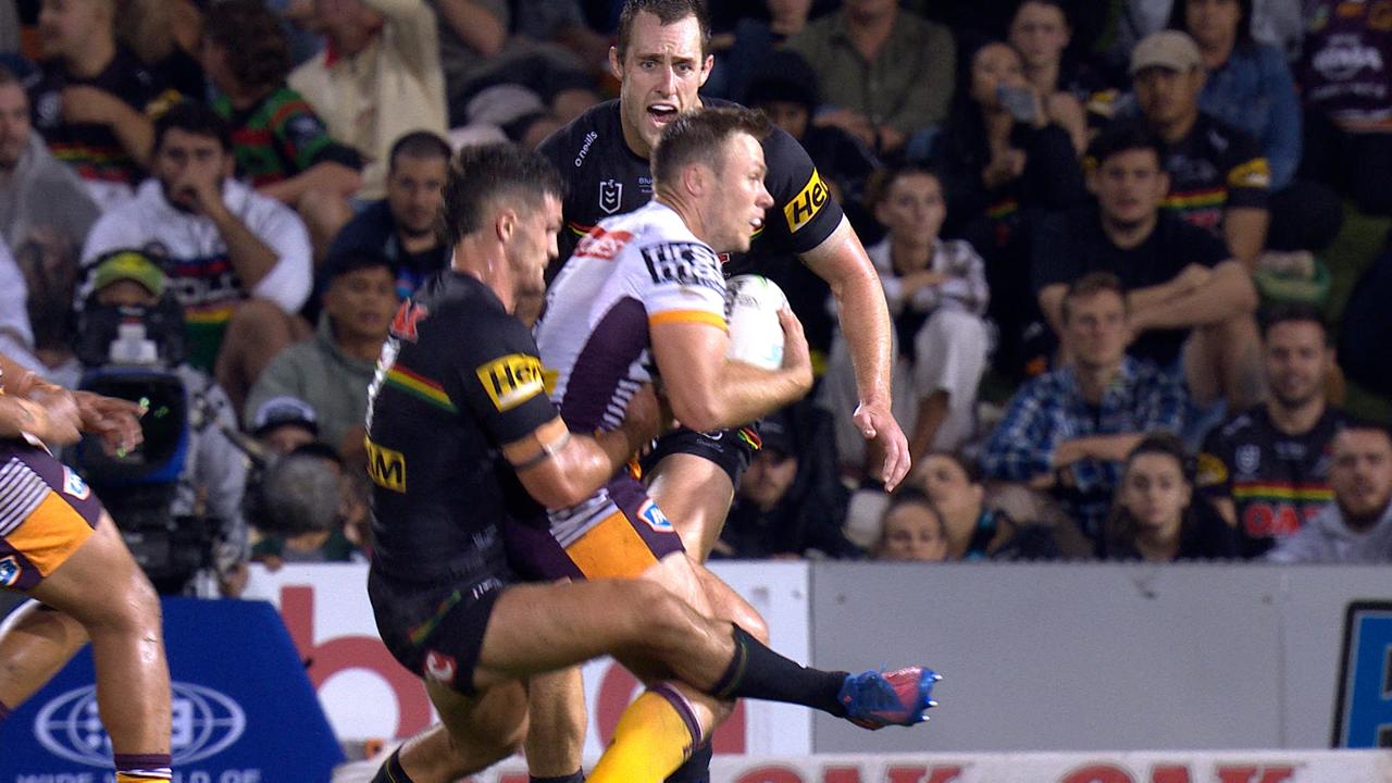 Nathan Cleary escaped with a fine for this tackle on Billy Walters.