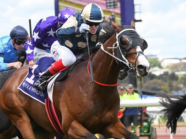 Soulcombe (GB) ridden by Craig Williams wins the Queen's Cup at Flemington Racecourse on November 05, 2022 in Flemington, Australia. (Photo by Pat Scala/Racing Photos via Getty Images)