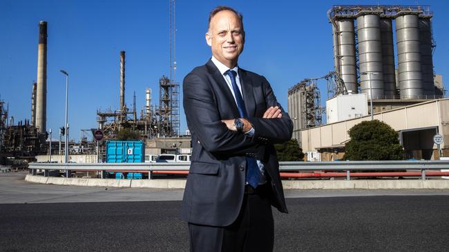 Chief executive Scott Wyatt at Viva Energy’s Geelong refinery, which is expected to have lost $100m when the company delivers its annual results. Picture: Aaron Francis