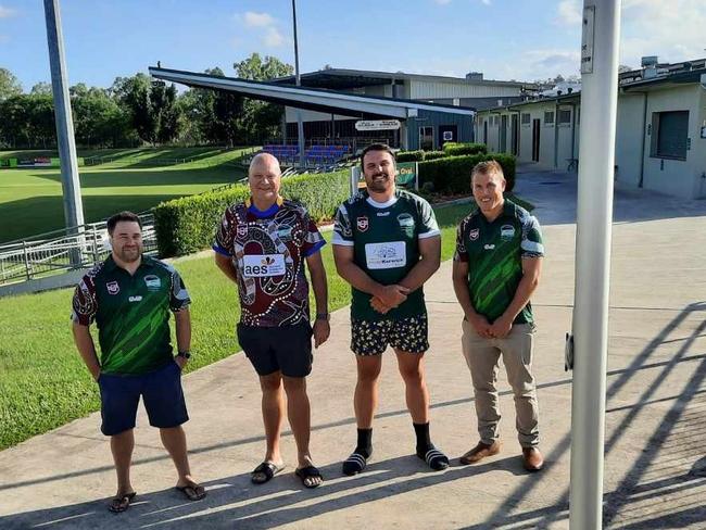 Preparing for the big game are (from left) Ipswich Indigenous All-Stars coach Ian Lacey, Rugby League Ipswich chairman Gary Parker, Ipswich All-Stars captain Zac Lemberg and All-Stars coach Scott Ireland. Picture: David Lems