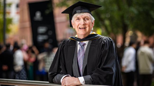 Gerry Moore graduated from a UniSA law degree at 76-years-old. The same day as his granddaughter. Picture: Tom Huntley