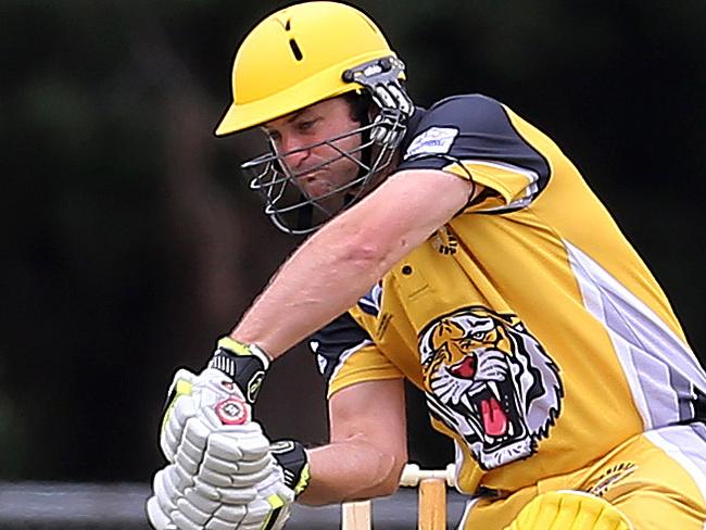 VSDCA Cricket: Werribee V Altona. Chirnside Park, Werribee,  Shaun Dean  bating for Werribee,   Alex Canals - keeper for Altona,  Picture Yuri Kouzmin