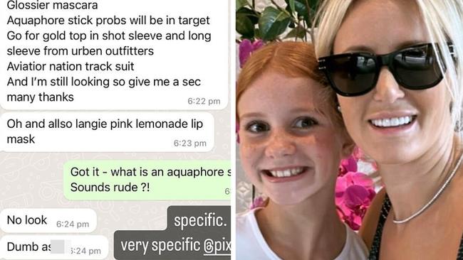 Pixie Rose Curtis’s texts to mum. Picture: Instagram.