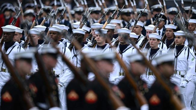 US soldiers march during an armed forces farewell tribute last week in honour of retiring Chairman of the Joints Chiefs of Staff, Army General Mark Milley. Picture: AFP