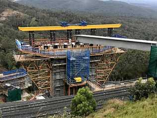 The first Super T girder launched and placed in the viaduct on the Toowoomba Second Range Crossing.