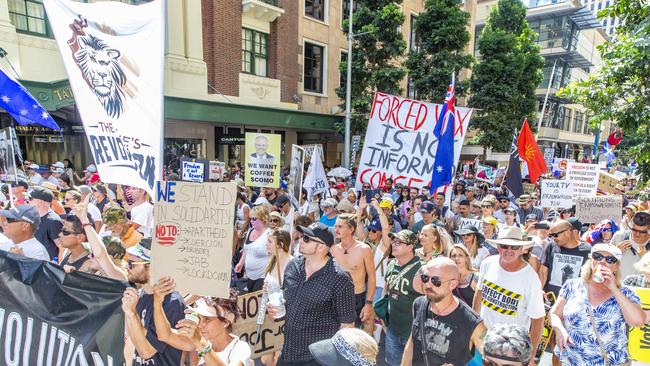 The Freedom Rally in the Brisbane CBD on Saturday. Picture: Richard Walker