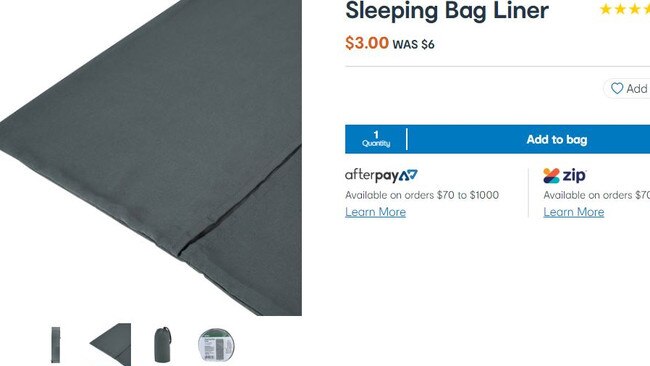 The woman says she sleeps in the liner, just like a sleeping bag, when she’s applied fake tan. Picture: Kmart