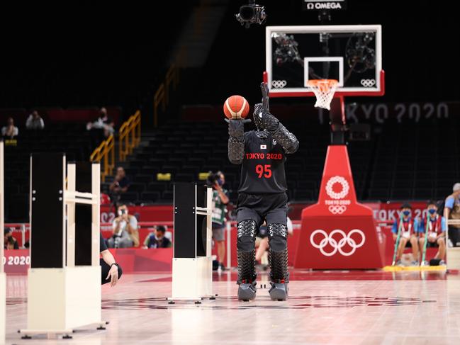 The robot can make half court shots. (Photo by Gregory Shamus/Getty Images)