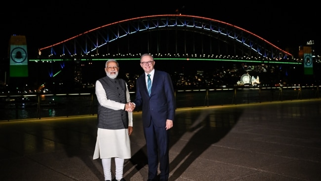The Sydney Harbour Bridge was also lit up in the tri-colours, with all costs being footed by the federal government. Picture: Getty