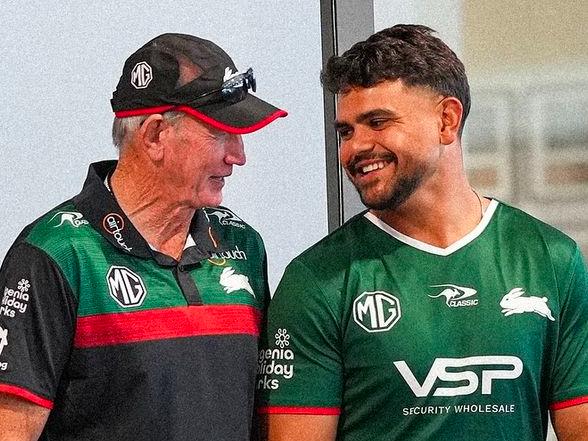 South Sydney coach Wayne Bennett and Latrell Mitchell. Pic: Instagram