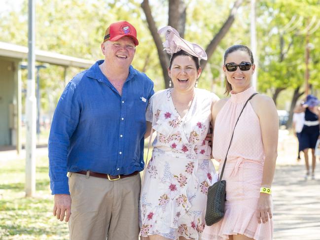 Harry Renfree, Phoebe Renfree and Ally Riggs at the Katherine Races 2022. Picture: Floss Adams.