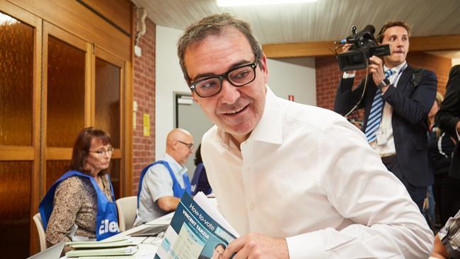 Steven Marshall casts his vote on March 6, 2018 for the election which put him into office as Premier. Picture: Matt Loxton