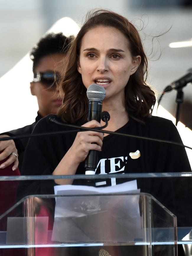 Actor Natalie Portman speaks onstage at the 2018 Women's March in Los Angeles. Picture: Getty Images