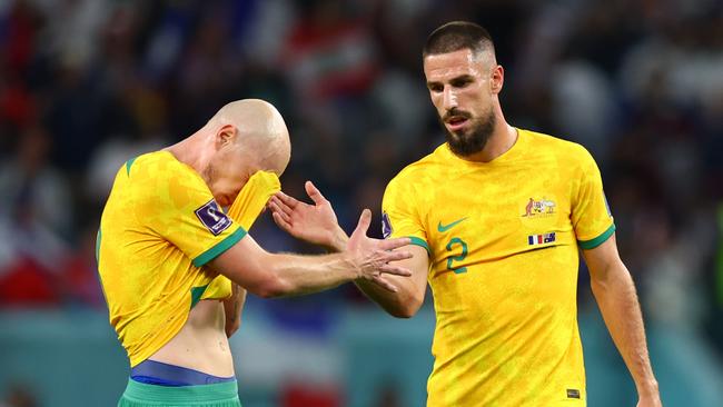 Milos Degenek with teammate Milos Degenek after the 4-1 loss to France. Picture:: Tom Weller/dpa