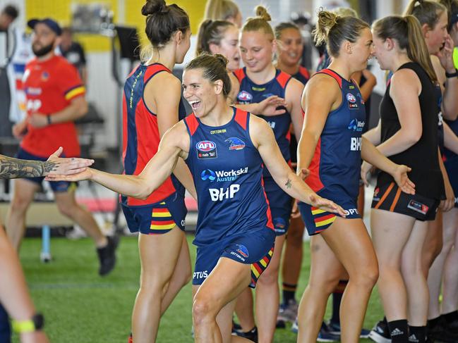 Crows co-captain Chelsea Randall at day one of Crows AFLW pre-season training, moments before she tore her ACL. Picture: Tom Huntley