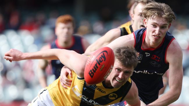 Max Michalanney (right) competes for the Burley. Picture: SANFL Image/David Mariuz