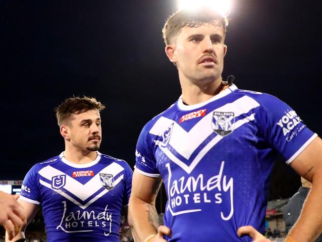 Toby Sexton (R) is a halfback option for the Dogs. Picture: Jeremy Ng/Getty Images