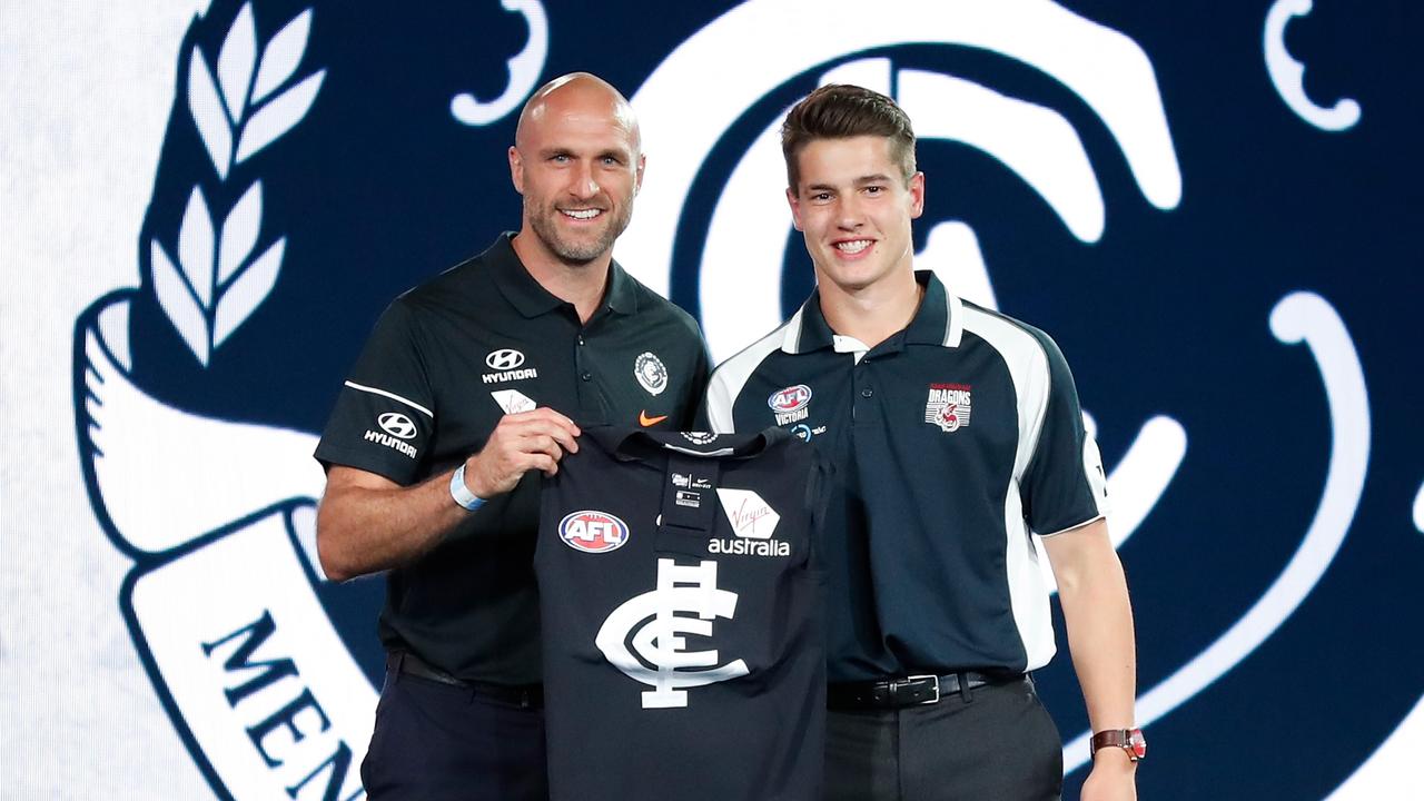 Liam Stocker was the first player to be selected after a club made a live trade on draft night. Photo: Michael Willson/AFL Media/Getty Images.