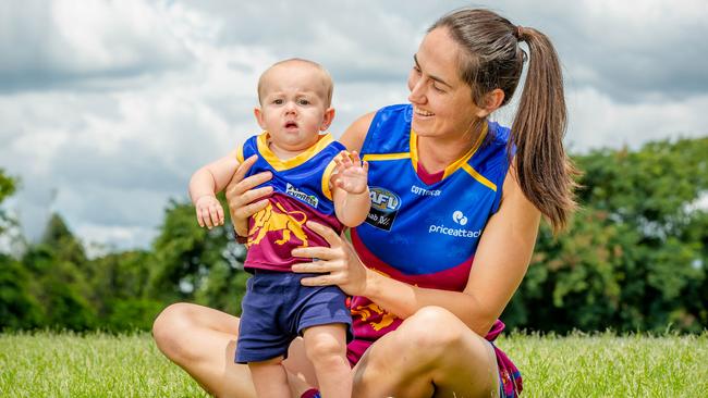 Webb will become the first Brisbane Lion’s first ever mother to play in the AFLW. Picture: Richard Walker