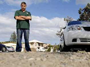 Lennox Head resident Mick Marrs is fed up with the poor state of Park Lane in Lennox Head. Picture: David Nielsen