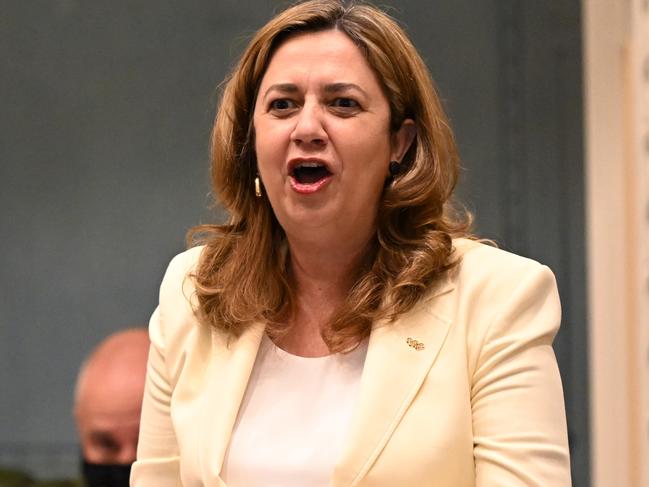 BRISBANE, AUSTRALIA - NewsWire Photos - FEBRUARY 23, 2022.Queensland Premier Annastacia Palaszczuk speaks during Question Time at Parliament House in Brisbane. Picture: NCA NewsWire / Dan Peled