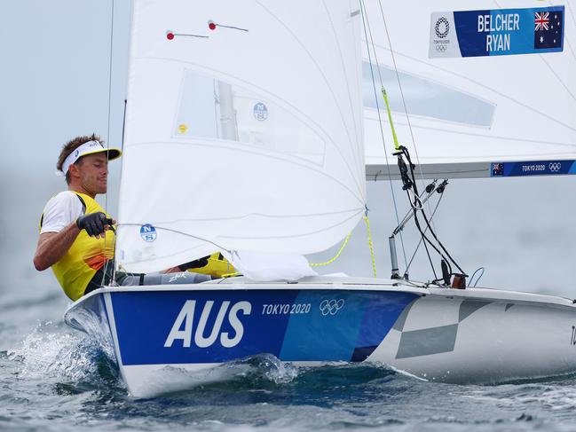 Mathew Belcher and Will Ryan of Team Australia compete in the Men's 470 class in Tokyo. Photo: Clive Mason/Getty Images