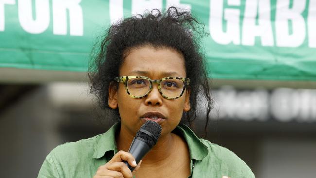 BRISBANE, AUSTRALIA - NewsWire Photos NOVEMBER 25, 2023: Local member Trina Massey spoke as hundreds of people turned up to protest against Labor's plan to demolish and rebuild the Gabba stadium, as well as closing down the East Brisbane Sate School. Picture: NCA NewsWire/Tertius Pickard