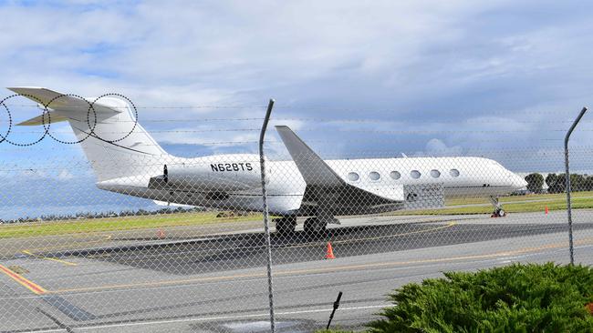 Elon Musk’s jet at Adelaide Airport in 2017. Picture: Keryn Stevens/AAP