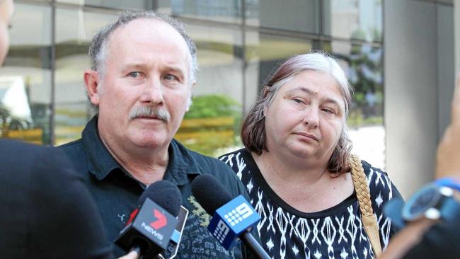 Allan Barker and Bobby-Lee Hobbs&#39; mother, Tina Clarke, leave court after Craig Jones was sentenced. Picture: Philip Norrish