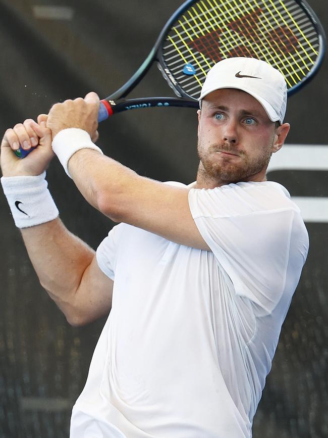 Blake Ellis competes in his quarter final match of the ITF Cairns International #2 tennis tournament, held at the Cairns International Tennis Centre. Picture: Brendan Radke