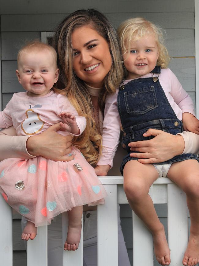 Abby Gilmore with baby Arlo and daughter Milla. Picture: Alex Coppel