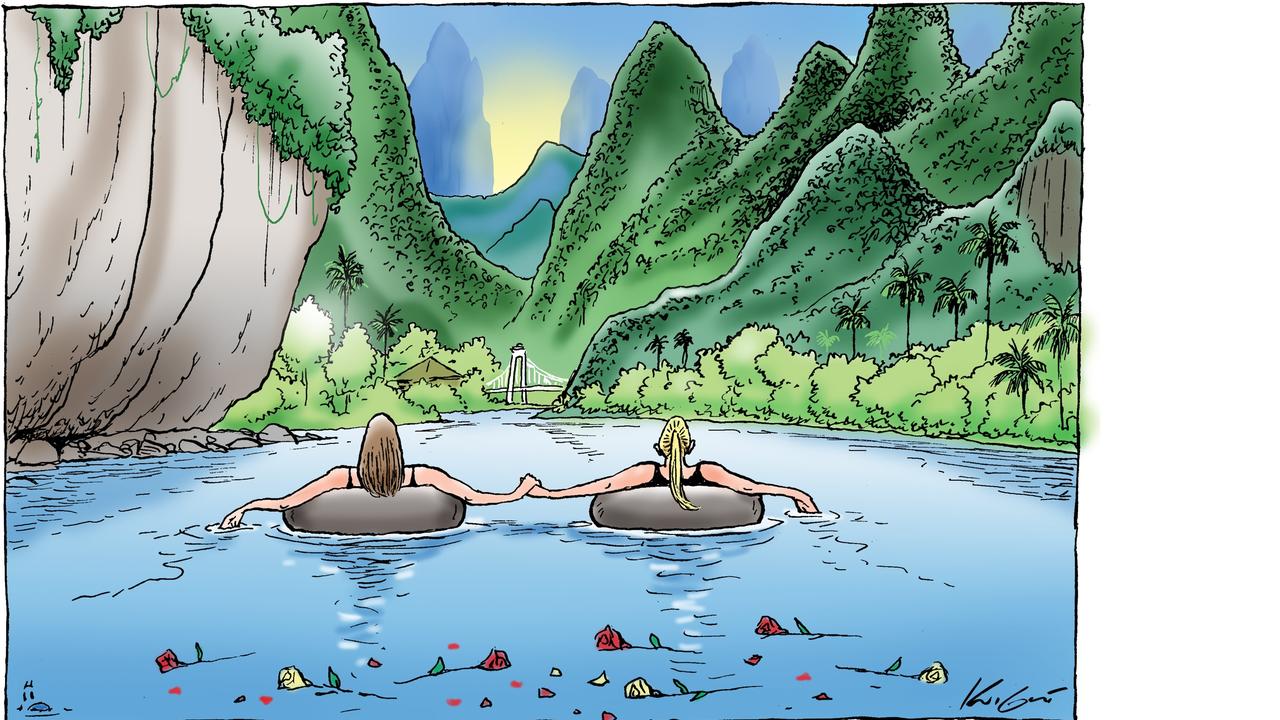 Mark Knight's forever young cartoon honours Australian teen travellers Bianca Jones and Holly Bowles at their journey’s end, after the 19-year-old Victorian girls were poisoned while backpacking in Laos together.