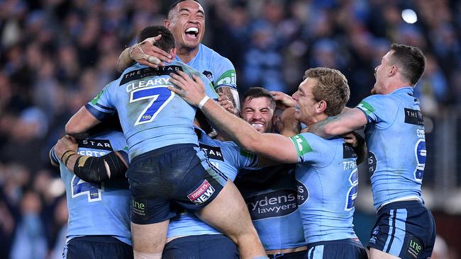 While whingers let loose on social media, the NRL was celebrating the Sunday night game along with Blues players. Picture: Dan Himbrechts/AAP