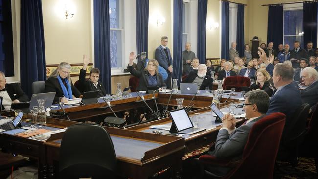 Hobart City Council aldermen cast their vote to say no to any cable car infrastructure on council land. Picture: MATHEW FARRELL