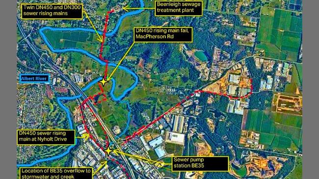 A map in the AECOM report showing the flow of water and where the leak was detected. Picture: AECOM