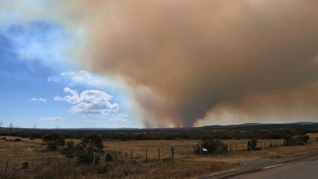 The smoke cloud from the fire at Miena seen from St. Patricks Plains  Picture: LUKE BOWDEN