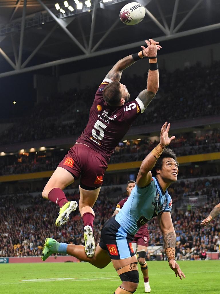 Brian To’o struggled under the high ball in last year’s Origin series. Picture: NRL Images