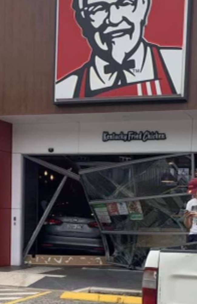 A car crashed through the Emu Plains KFC restaurant on Tuesday.