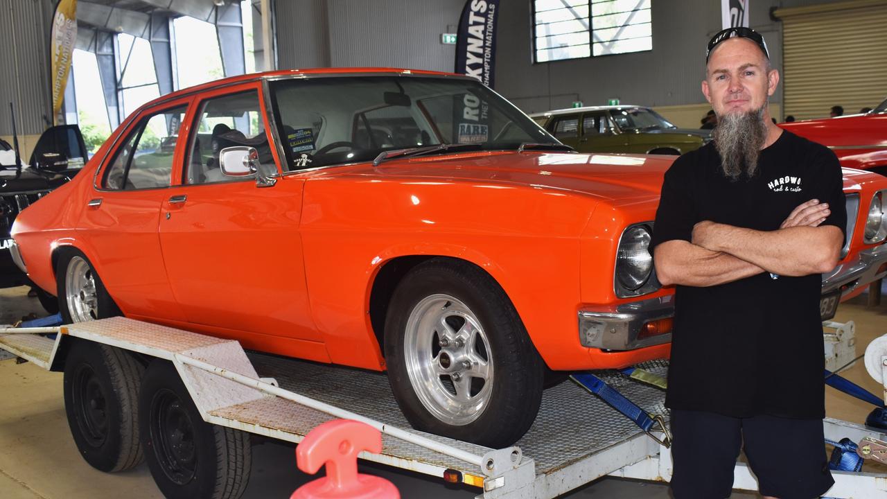 Tony Wilkins from the Sunshine Coast with his 1971 HQ sedan at scrutineering for Rockynats 04 at the Rockhampton Showgrounds on March 28, 2024.