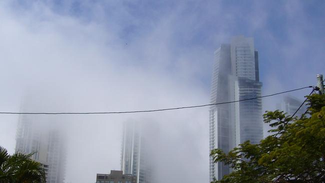 Sea mist hitting Surfers Paradise on the Gold Coast on September 28, 2008. Picture: Andrew Potts