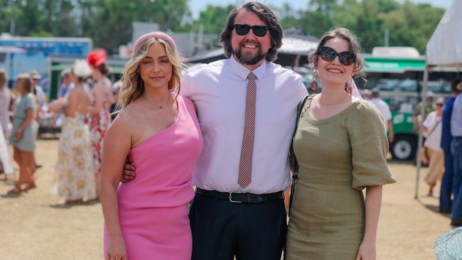 Having a ball at The Great Northern Darwin Cup at Fannie Bay Turf Club are Rachel Lang, Oliver Vickers-Price and Judith Aisthorpe. Picture: Glenn Campbell