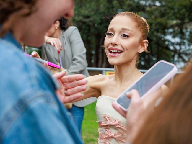 Daily Telegraph. 05, November, 2024.Ariana Grande of the cast of WICKED, meets fans, at Mrs Macquarie's Chair, in Sydney, today.Picture: Justin Lloyd.