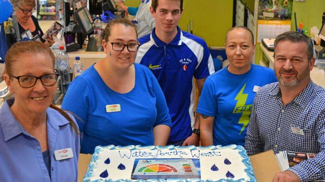 Team members at SPANO'S SUPA IGA Gatton are working to raise money to provide water to those in need in Stanthorpe. PICTURED: Lee-Ann Wells, Kayla Embrey, Reece Willmett, Lisa Proud and Jason Rayner. Picture: Ebony Graveur